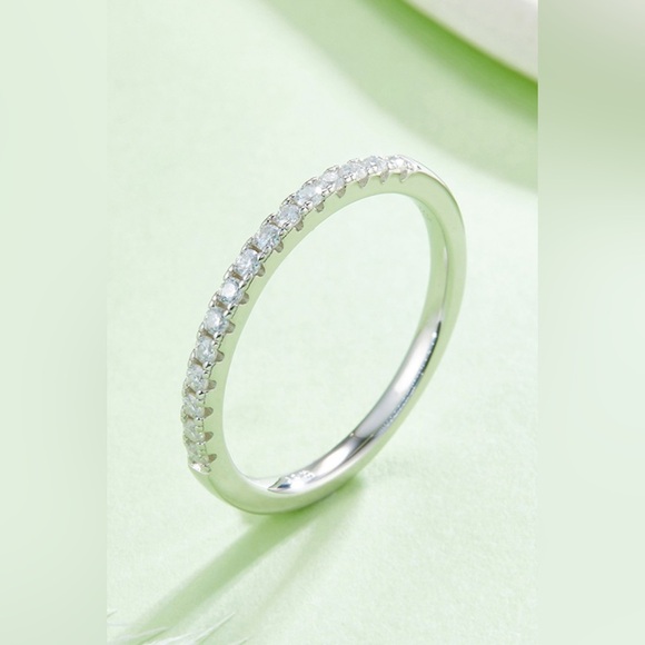 Moissanite Platinum-Plated Half-Eternity Ring - Picture 1 of 7